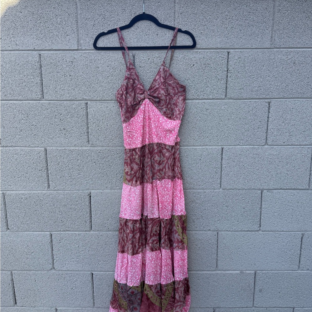 Elegant Pink and Brown Maxi Dress
